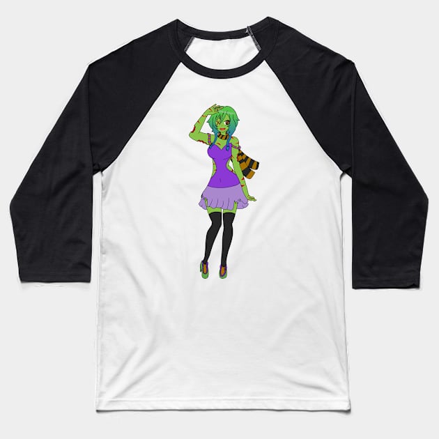 Zombie Girl Halloween Baseball T-Shirt by CactusMonsters